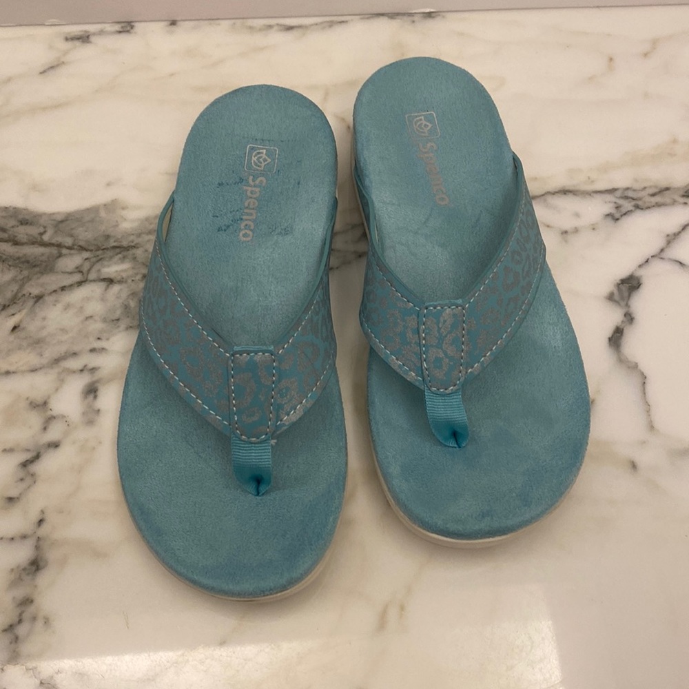 Spenco Women’s Newport Cheetah aqua Sandals 5.5D